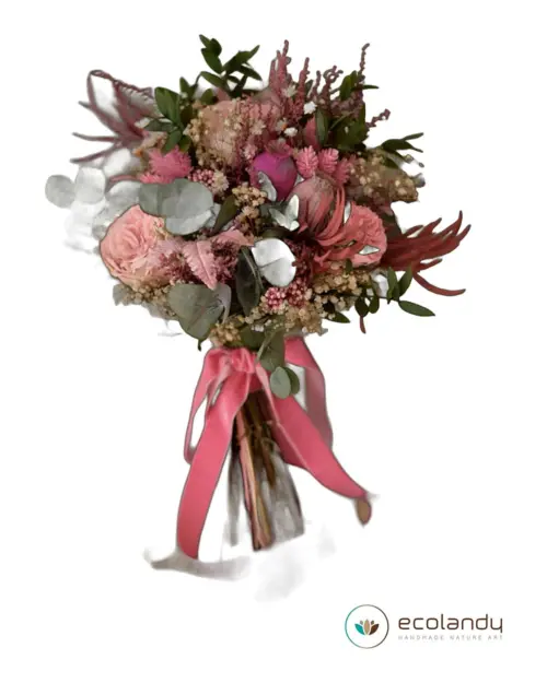 Ramo de novia boho pink rose de flor preservada – Ecolandy